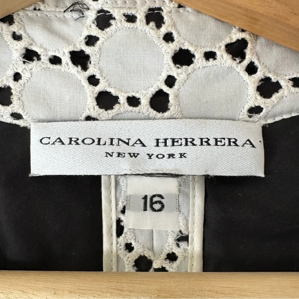 Carolina Herrera Vintage Spring Trench Coat Sz 16 White & Black Italy - Picture 3 of 14